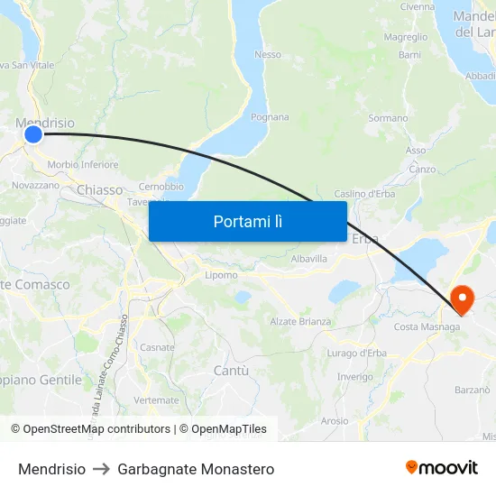 Mendrisio to Garbagnate Monastero map