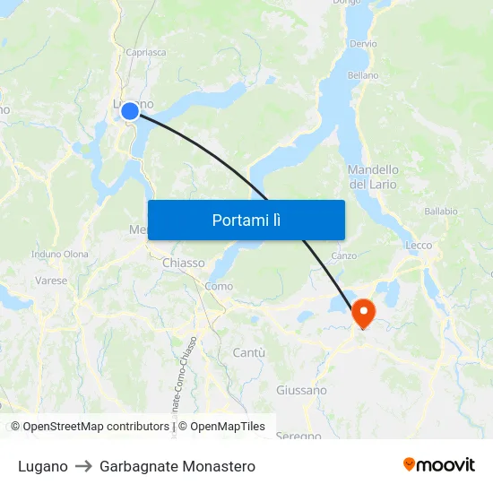 Lugano to Garbagnate Monastero map