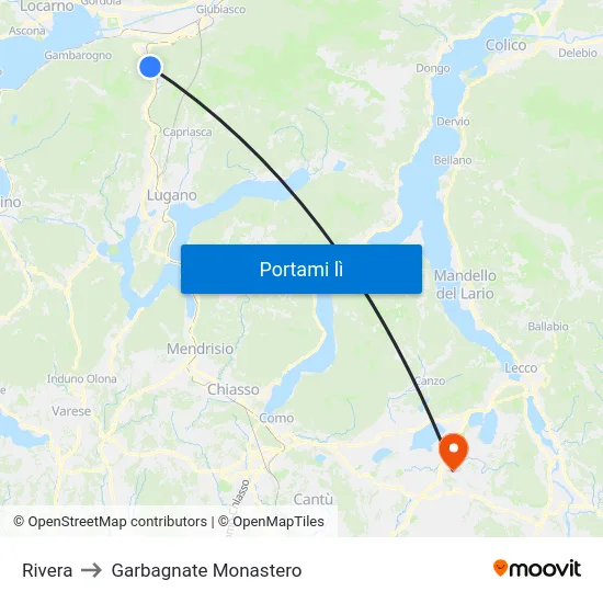 Rivera to Garbagnate Monastero map