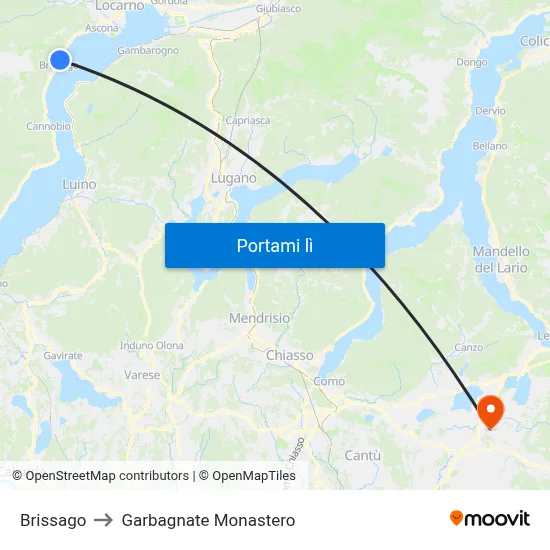 Brissago to Garbagnate Monastero map