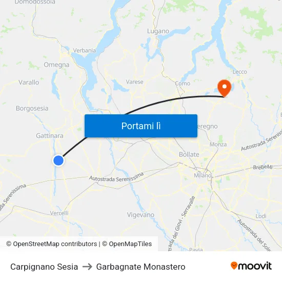 Carpignano Sesia to Garbagnate Monastero map