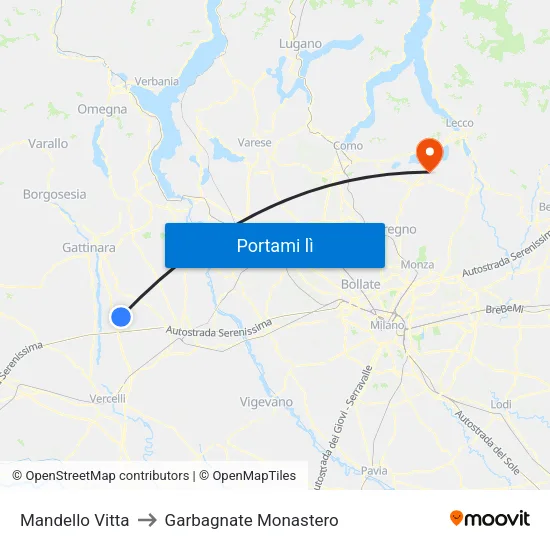 Mandello Vitta to Garbagnate Monastero map