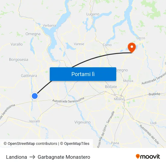 Landiona to Garbagnate Monastero map