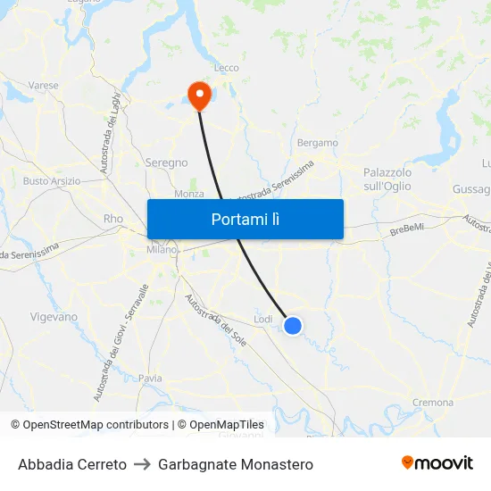 Abbadia Cerreto to Garbagnate Monastero map