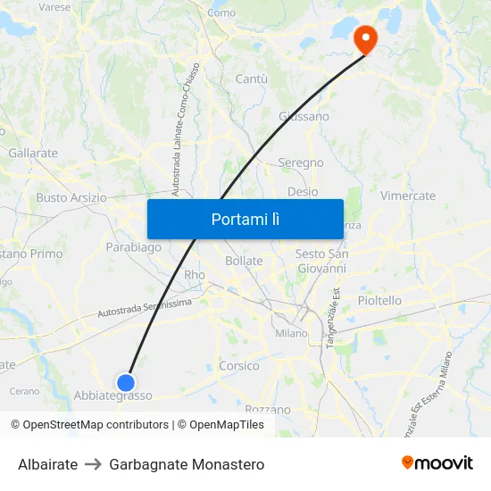 Albairate to Garbagnate Monastero map