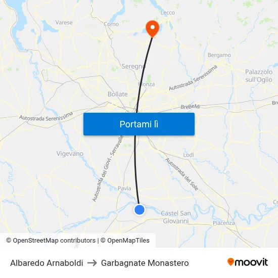 Albaredo Arnaboldi to Garbagnate Monastero map