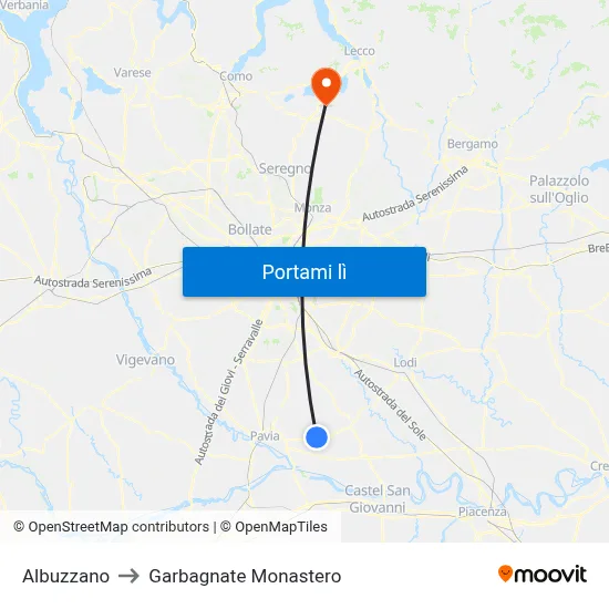 Albuzzano to Garbagnate Monastero map