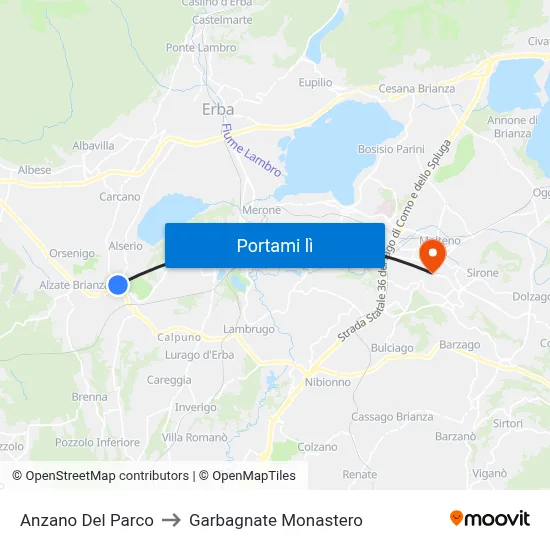 Anzano Del Parco to Garbagnate Monastero map