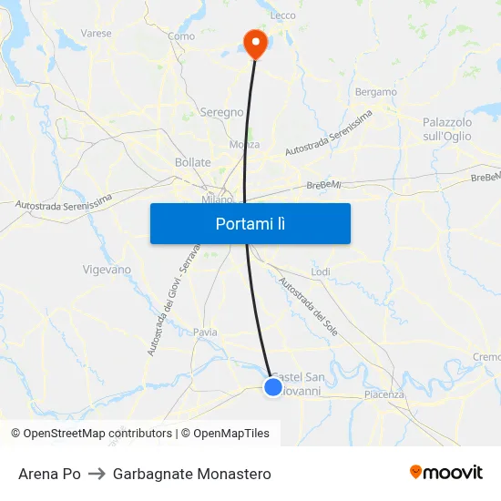 Arena Po to Garbagnate Monastero map