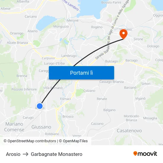 Arosio to Garbagnate Monastero map