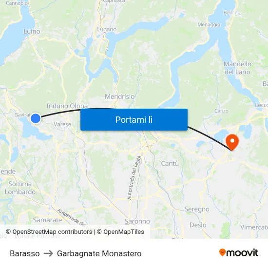Barasso to Garbagnate Monastero map