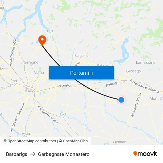 Barbariga to Garbagnate Monastero map