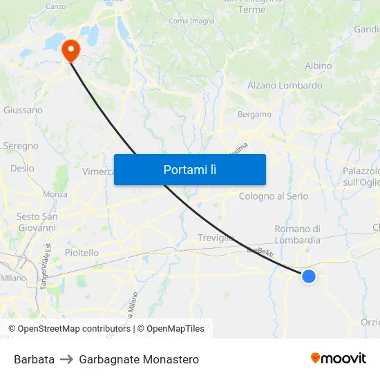 Barbata to Garbagnate Monastero map