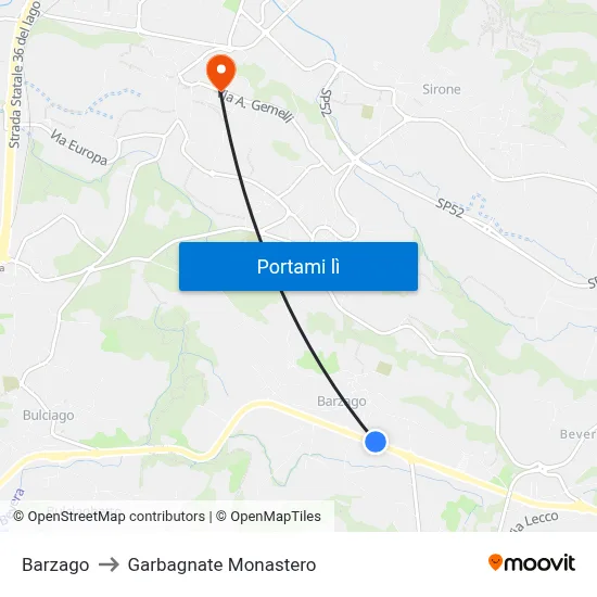 Barzago to Garbagnate Monastero map