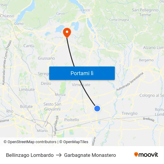 Bellinzago Lombardo to Garbagnate Monastero map