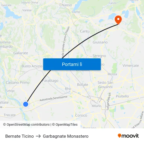 Bernate Ticino to Garbagnate Monastero map
