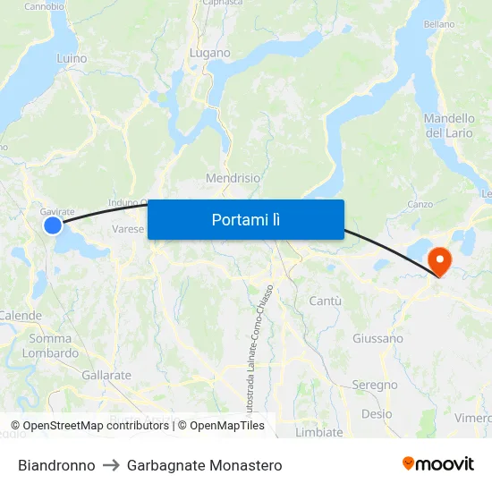 Biandronno to Garbagnate Monastero map