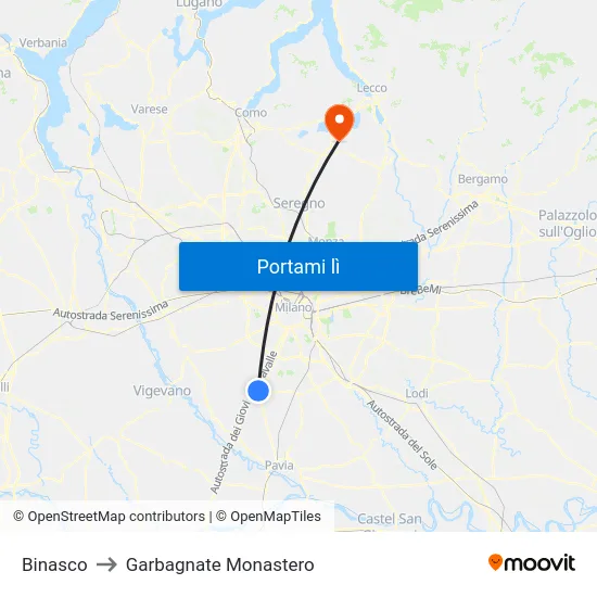 Binasco to Garbagnate Monastero map