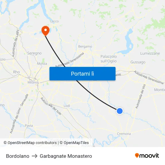 Bordolano to Garbagnate Monastero map
