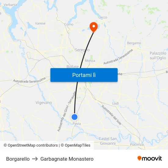 Borgarello to Garbagnate Monastero map