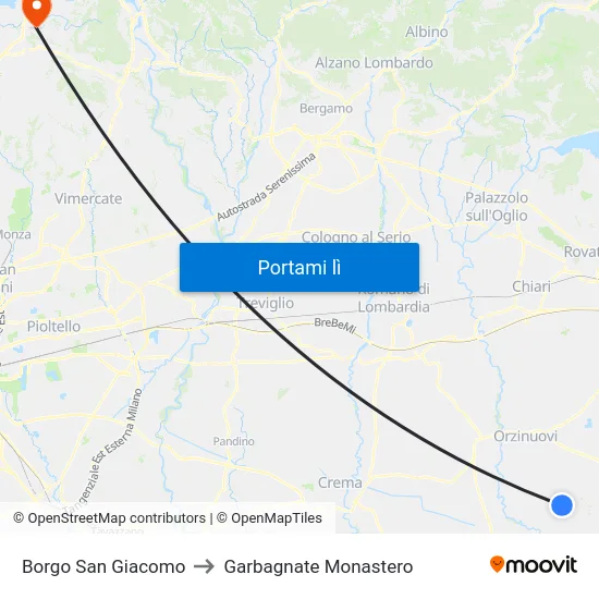 Borgo San Giacomo to Garbagnate Monastero map
