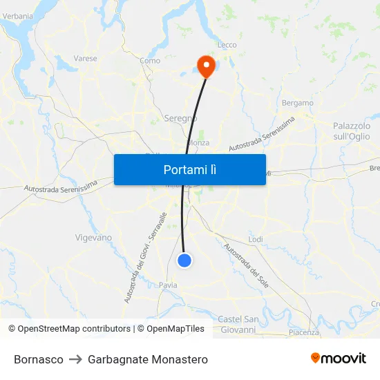 Bornasco to Garbagnate Monastero map