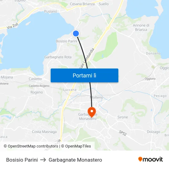 Bosisio Parini to Garbagnate Monastero map