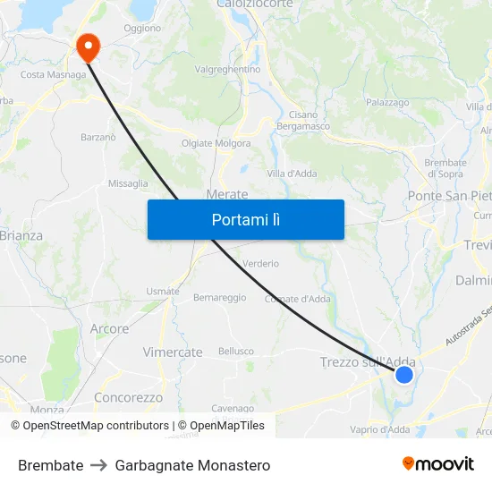 Brembate to Garbagnate Monastero map