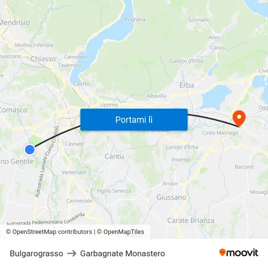 Bulgarograsso to Garbagnate Monastero map