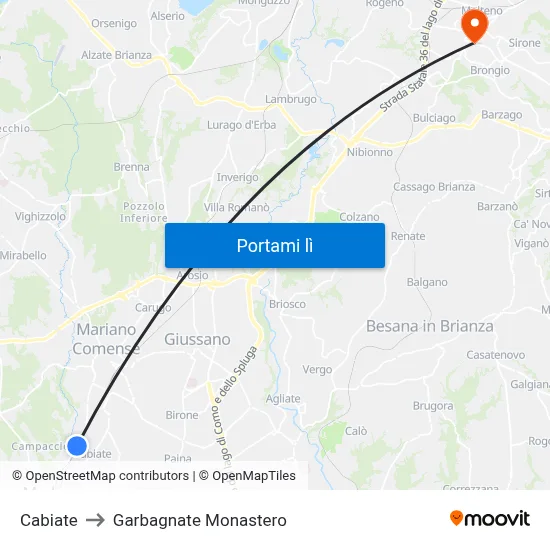 Cabiate to Garbagnate Monastero map