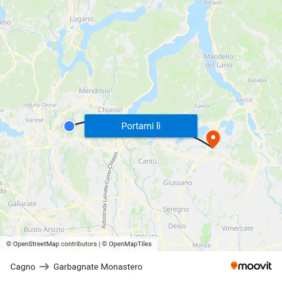 Cagno to Garbagnate Monastero map