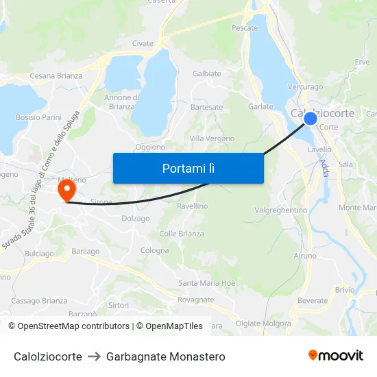 Calolziocorte to Garbagnate Monastero map