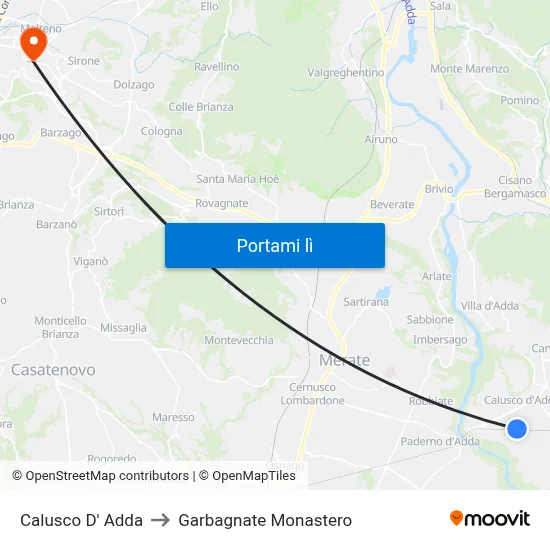 Calusco D' Adda to Garbagnate Monastero map