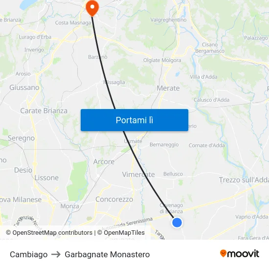 Cambiago to Garbagnate Monastero map