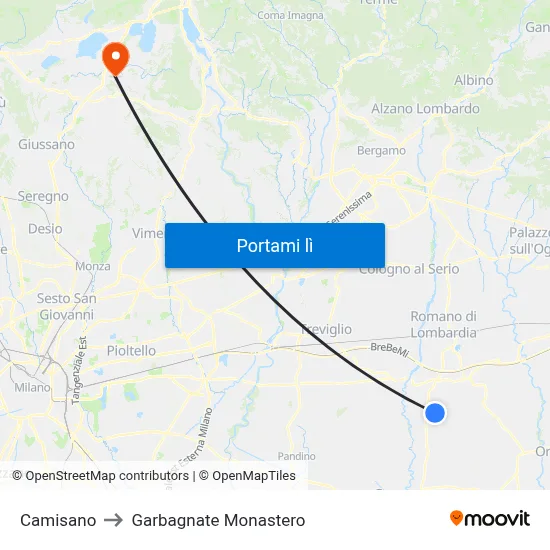 Camisano to Garbagnate Monastero map