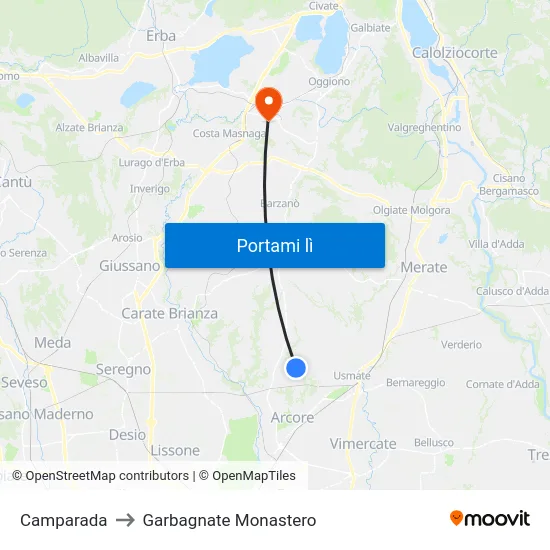 Camparada to Garbagnate Monastero map