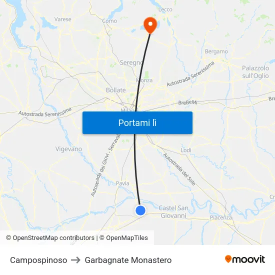 Campospinoso to Garbagnate Monastero map