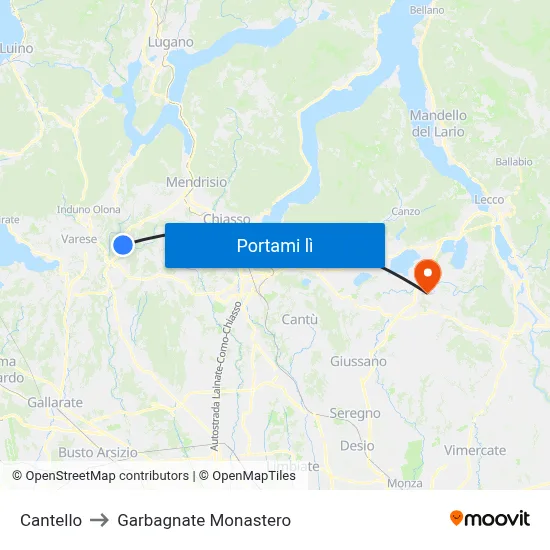 Cantello to Garbagnate Monastero map