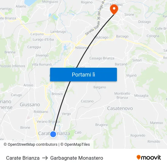 Carate Brianza to Garbagnate Monastero map