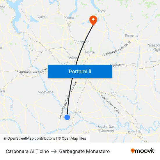 Carbonara Al Ticino to Garbagnate Monastero map