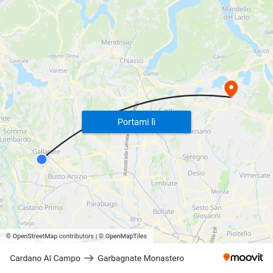 Cardano Al Campo to Garbagnate Monastero map