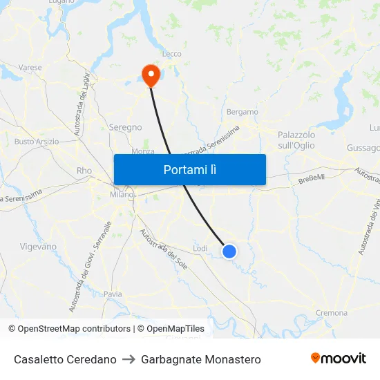 Casaletto Ceredano to Garbagnate Monastero map