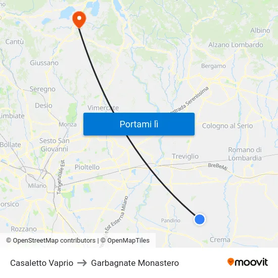 Casaletto Vaprio to Garbagnate Monastero map