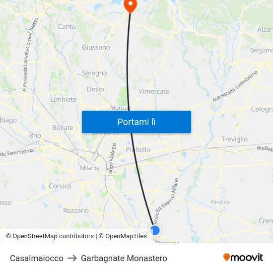 Casalmaiocco to Garbagnate Monastero map