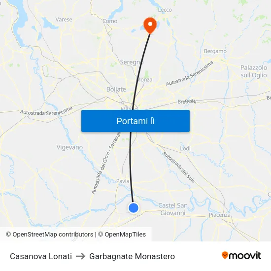 Casanova Lonati to Garbagnate Monastero map