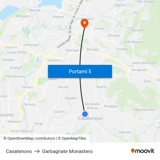 Casatenovo to Garbagnate Monastero map