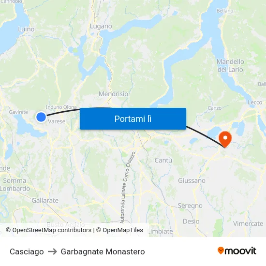Casciago to Garbagnate Monastero map