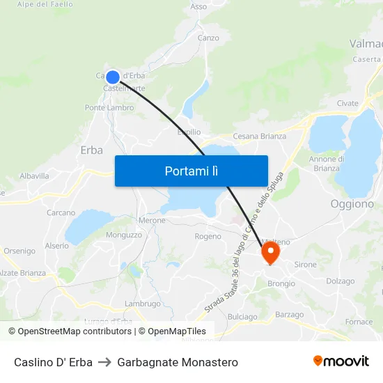 Caslino D' Erba to Garbagnate Monastero map