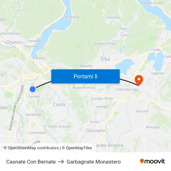 Casnate Con Bernate to Garbagnate Monastero map