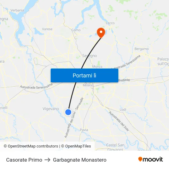 Casorate Primo to Garbagnate Monastero map